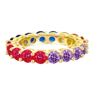 Golden eternity ring with multi-colored cubic zirconia stones and claw setting