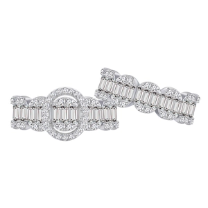 Luxurious S925 silver oval ripple ring set with baguette cubic zirconia stacking bands