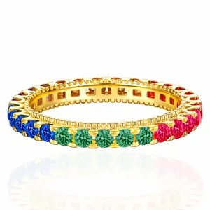 925 Sterling Silver Rainbow Zirconia Eternity Ring For Women Pave Row Milgrain Band Gold Silver Plated Jewelry Gift