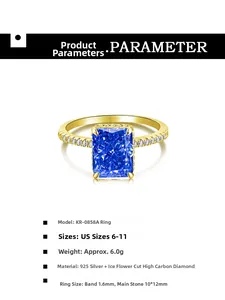 Détails de bague en argent 925 avec diamant bleu coupe glace et fiches techniques