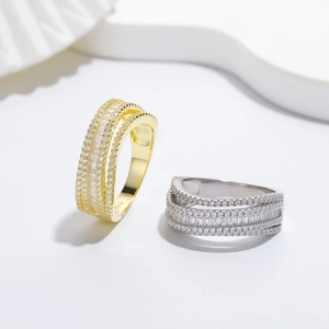 Stacked micro-pave S925 sterling silver rings in 18k gold and silver finish