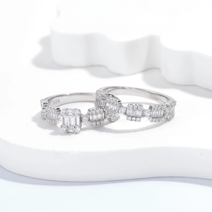 S925 sterling silver geometric rings set with rectangular and round pavé crystals