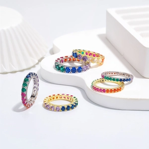 Stackable 925 sterling silver eternity rings featuring 5A colorful cubic zirconia stones
