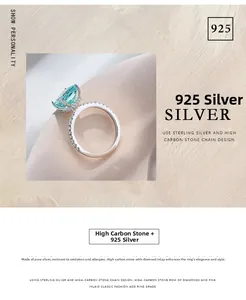 Detailed view of S925 silver ring featuring a light blue ice-cut gemstone with micro-pave