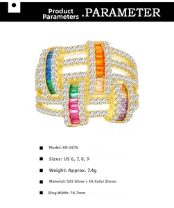 Detailed technical drawing of a wide woven 925 silver ring with colorful stones and specs