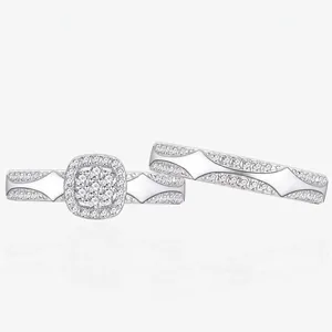 S925 Sterling Silber Ring Set Kissen Schliff Zirkonia Stapelbar Ring Set Geometrisches Gitter Luxus Schmuck Für Damen