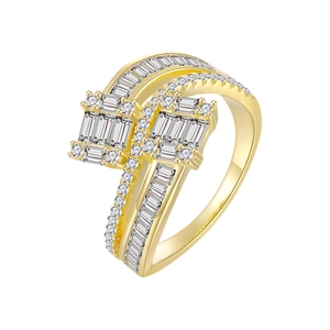 Luxurious S925 silver ring with winding texture and baguette diamond micro-pave