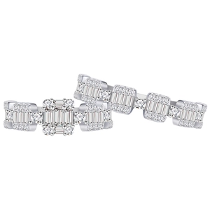 Luxurious S925 sterling silver geometric ring set featuring baguette and round cut diamonds