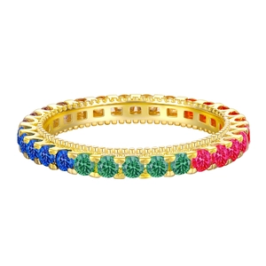 Rainbow eternity ring in gold finish with 2-4mm multi-color 5A cubic zirconia stones