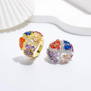 Luxurious 925 sterling silver rings with colorful pave gemstones in gold and silver finish