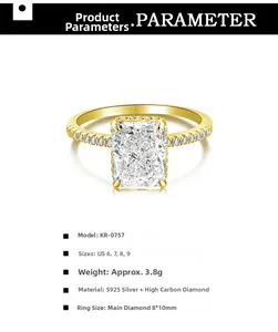 Macro shot of 8x10mm radiant cut carbon diamond ring in S925 silver with side accent stones