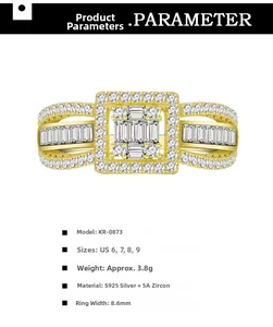 Spécifications de taille pour bague en argent S925 sertie de zircons 5A