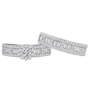 Ensemble de bagues luxueux en argent 925 avec halo de diamants et pierres baguette