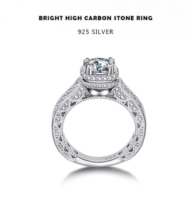 Detailed macro view of S925 silver ring featuring vintage hollow patterns and side diamonds