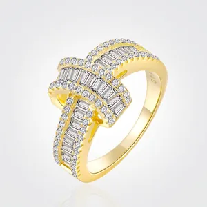 925 Sterling Silver Curved Wave Ring For Women Micro Pave Zirconia 18K Gold Plated Personalized Fashion Jewelry Finger Ring