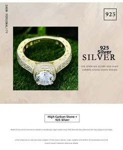 Detailed view of S925 sterling silver ring with 7mm round brilliant cut carbon diamond