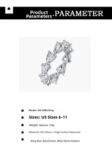 Detailed chart showing 4x6mm pear-cut high carbon diamond ring parameters in 925 silver