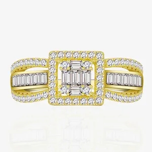 Bague de Luxe en Argent Sterling 925 avec Zirconia pour Femmes Mode Géométrique Carrée avec Incrustation Pave Bijoux de Doigt Or Argent
