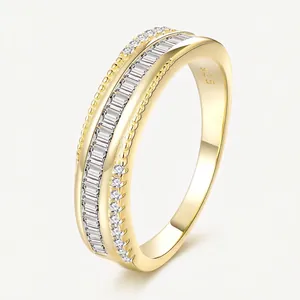 Elegante Anello Pavé in Argento Sterling 925 Con Strass Taglio Baguette da Donna Fascia Eternity Geometrica Gioielli di Moda Regalo