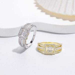 Bagues en argent 925 avec zircons carrés, finitions élégantes en or et argent