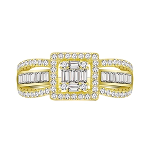 Bague luxe en argent 925 avec zircons 5A et sertissage carré pavé plaqué or élégant