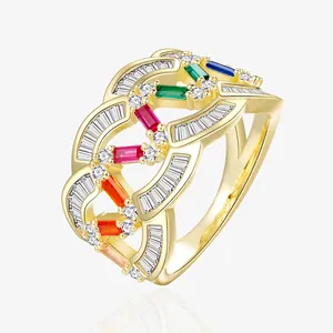 925 Sterlingsilber Regenbogen Zirkonia Ring Eleganter Hohler Wellenschliff Mit Bunten Steinen Bandring Für Damen Schmuck Geschenk