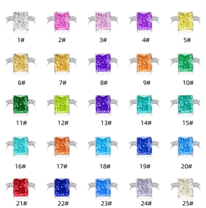 Grille de 25 bagues avec pierres précieuses colorées en argent 925 et taille radiant