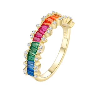 Bague arc-en-ciel en argent 925 avec pierres multicolores et détails en zircon