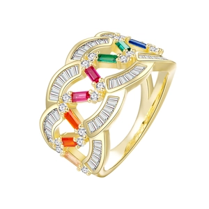Regenbogen-Edelstein-Ring mit 18k Vergoldung und farbenfrohen Zirkonia-Steinen