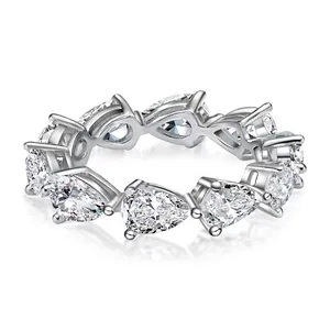 925 Sterling Silver Pear Cut Eternity Ring Water Drop Shape Rhinestone Inlaid Fashion Ring Elegant Jewelry For Women Gift