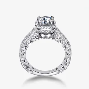 925 Sterling Silver Zirconia Ring Luxury Round High Carbon Stone Engagement Wedding Ring For Women Fine Jewelry