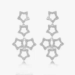 925 Sterling Silver Star Dangle Earrings Women Elegant Long Hollow Zirconia Drop Earrings Fashion Jewelry Wedding Gift