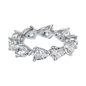 Elegant 925 silver eternity band featuring pear cut sparkling high carbon diamonds
