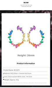 Detailed view of olive branch wreath earrings featuring multi-color marquise-cut zircons