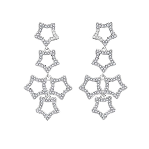 Elegant long silver dangle earrings featuring micro-pave star shapes with cubic zirconia