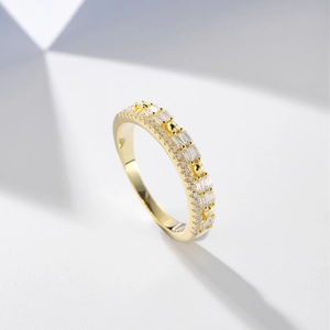 14k gold plated S925 silver eternity ring with alternating round and baguette zircons