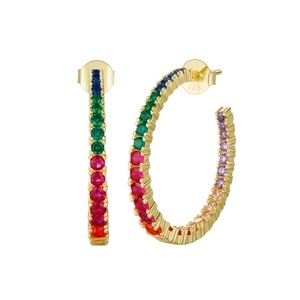 S925 sterling silver gold plated large hoop earrings with colorful zircon stones