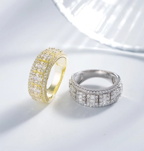 Macro view of 925 silver rings with pavé cubic zirconia and S925 interior engraving