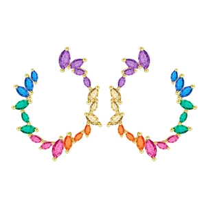 Rainbow marquise-cut zircon olive branch wreath earrings in gold-plated finish