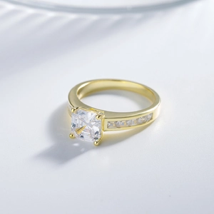 Asscher cut square cubic zirconia ring in 14k gold plated silver with side baguette stones