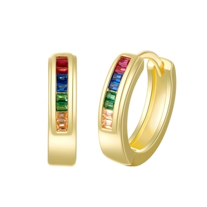 14k gold plated sterling silver huggie earrings with rainbow baguette gemstones