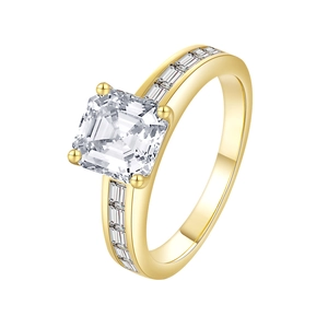Luxurious 14k gold plated sterling silver ring featuring a large Asscher cut cubic zirconia