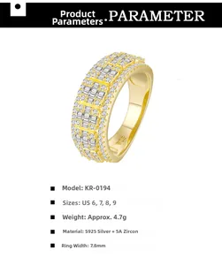 Detailed specs of square pavé 925 silver ring with 14k gold plating and 5A cubic zirconia