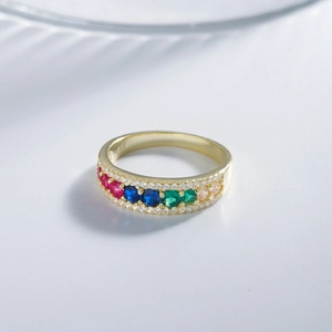 Rainbow gemstone eternity ring in 925 silver 14k gold plating with white cubic zirconia