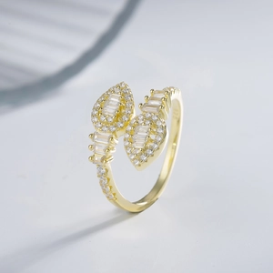 18K gold serpent wrap ring with sparkling marquise zircons and S925 sterling silver stamp