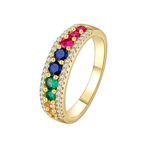 Rainbow eternity ring in 14k gold plated silver with colorful round cut gemstones