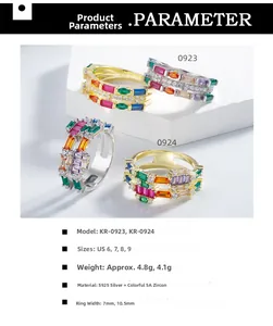 Detailopname van S925 zilveren brede ringen met veelkleurige 5A zirkoon edelstenen