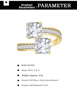Détails techniques pour bague en argent S925 avec diamants taille Asscher 7x7mm