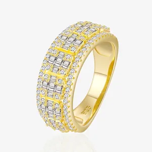 925 Sterling Silver Micro Pave Square Zirconia Row Ring For Women 14K Gold Plated Wide Band Geometric Luxurious Finger Jewelry
