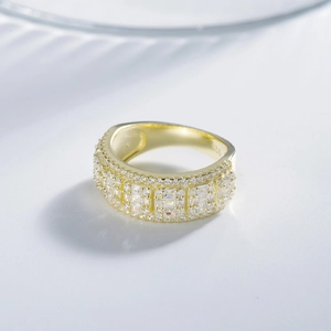 Gold plated S925 sterling silver ring featuring square pavé cubic zirconia diamonds